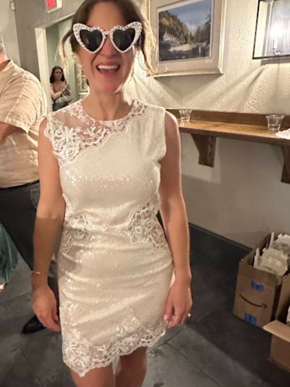 BHLDN Sequin and Lace Mini Dress Ivory Small Anthropologie
